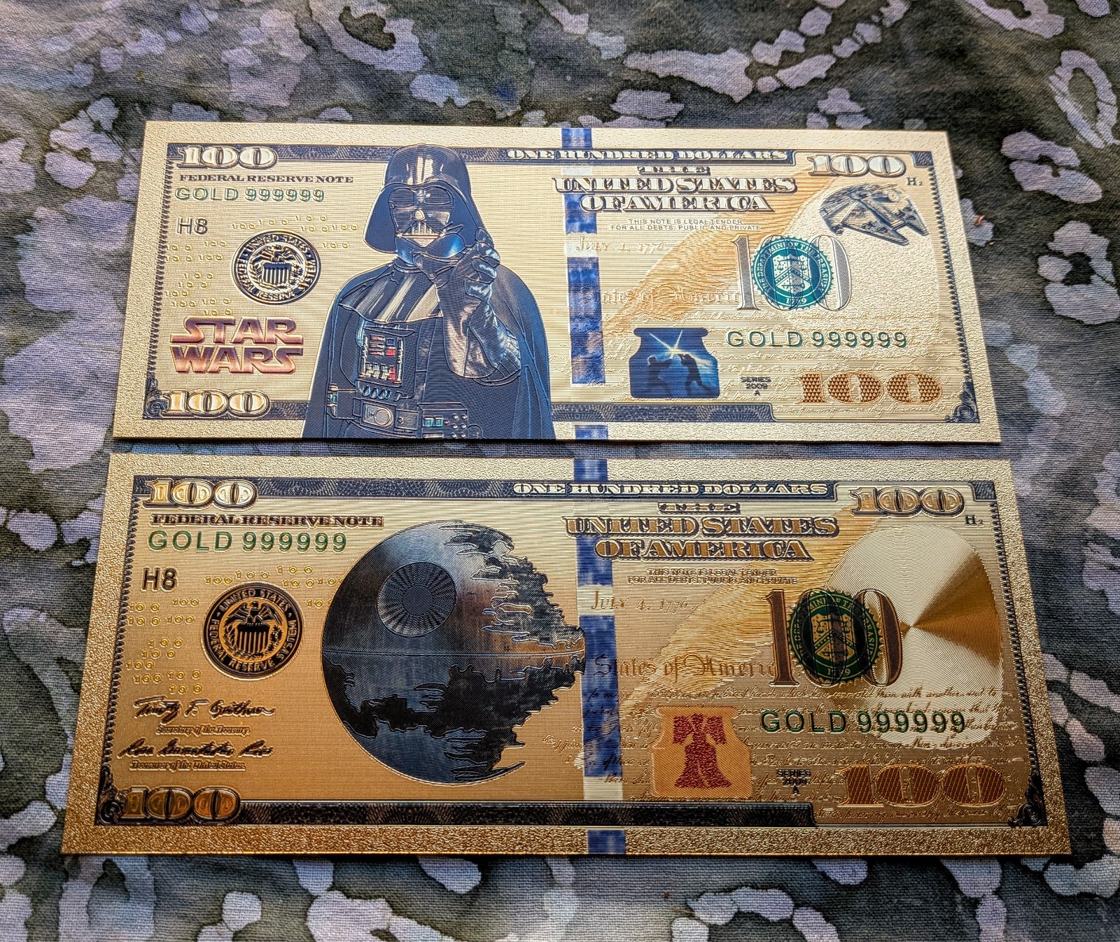 2pc Star Wars Darth Vader Death Star 24k Gold Foil Collectible Novelty Banknotes