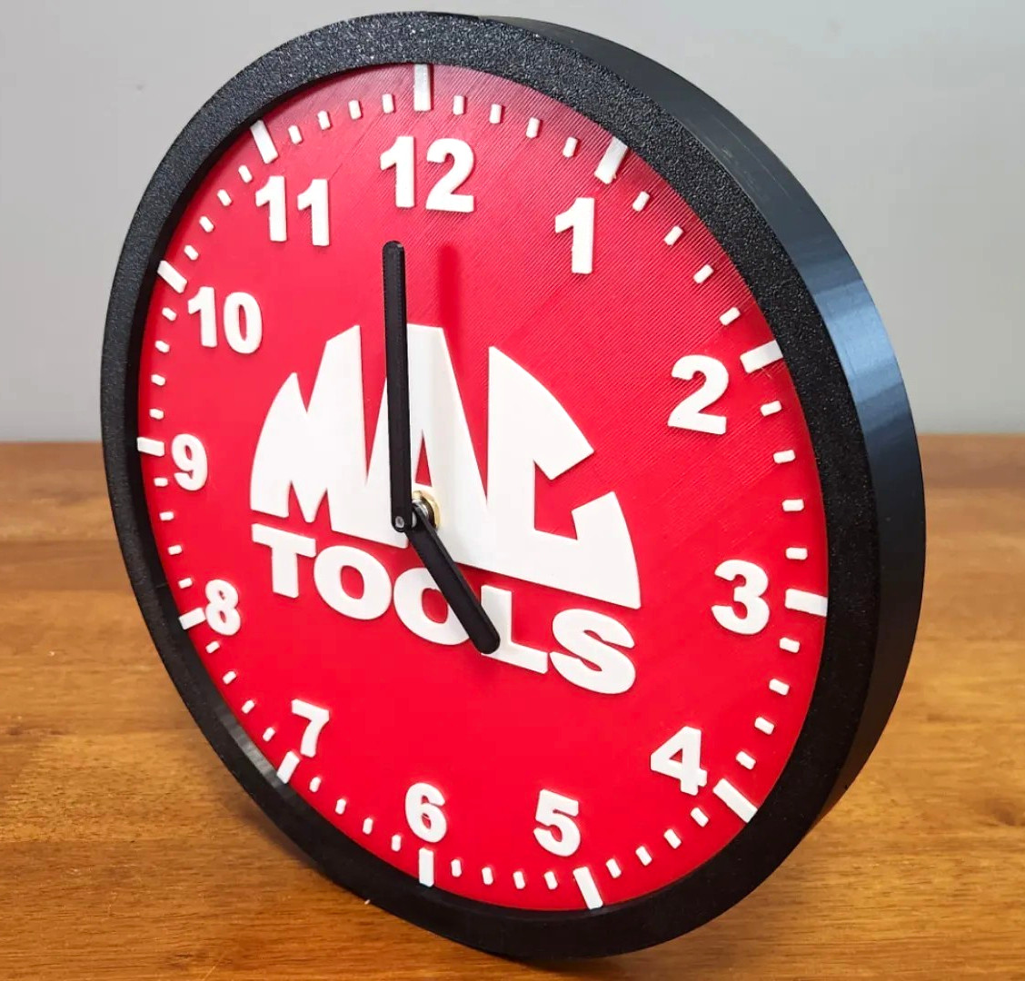 MAC Tools Advertising Round Wall Clock Red, Black & White