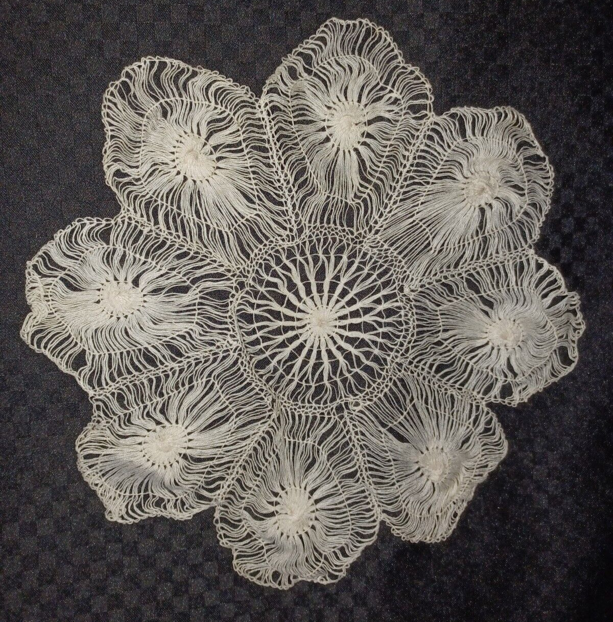 Antique Tenerife Lace Doily Hand Made spider  lace pattern 10