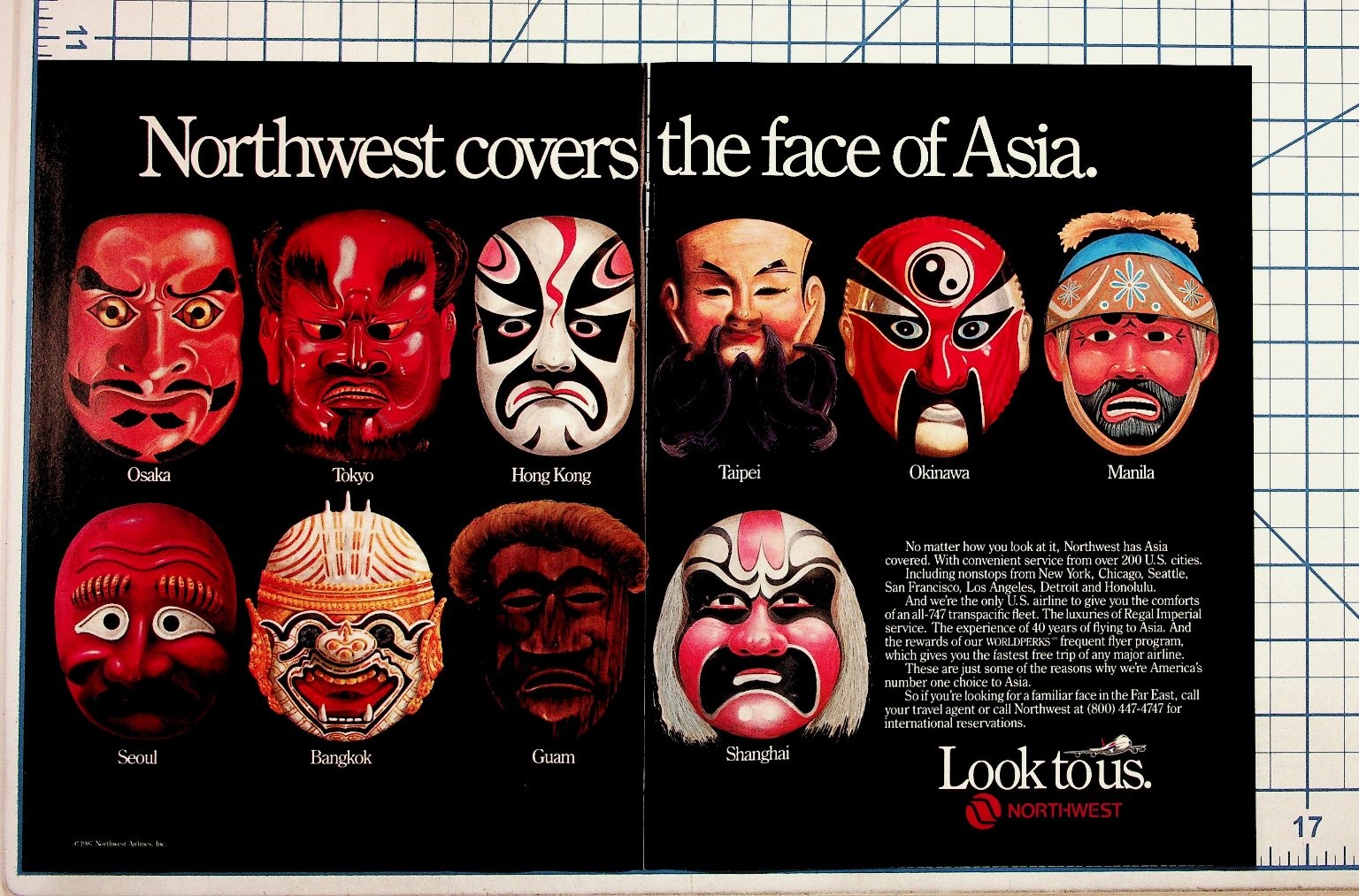 1985 Northwest Airlines Asia Travel Ad Vintage Airline Ephemera Original Print