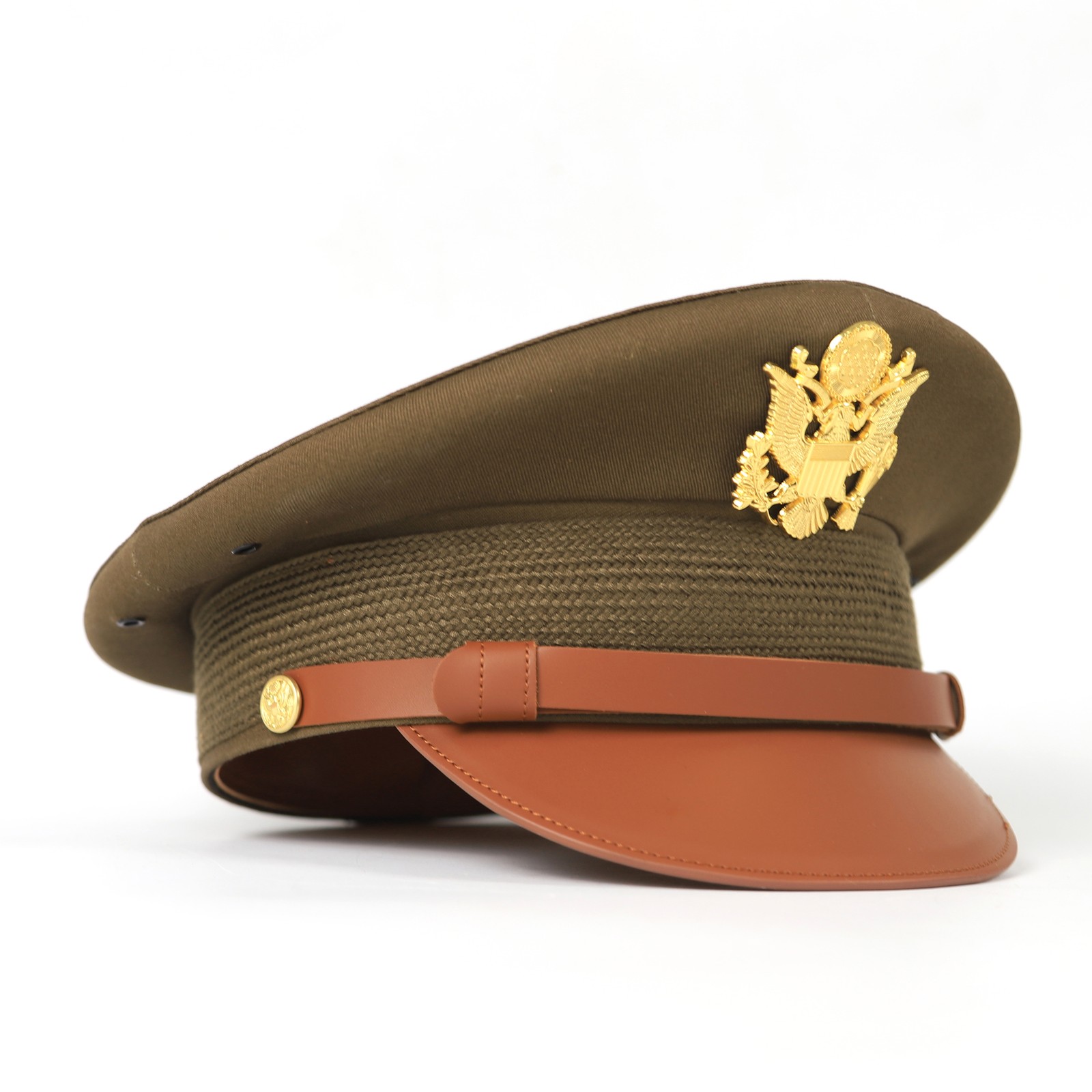 7 1/8 US Army Officer Visor Cap Twill Fabric Crusher Hat Eagle Badge Military