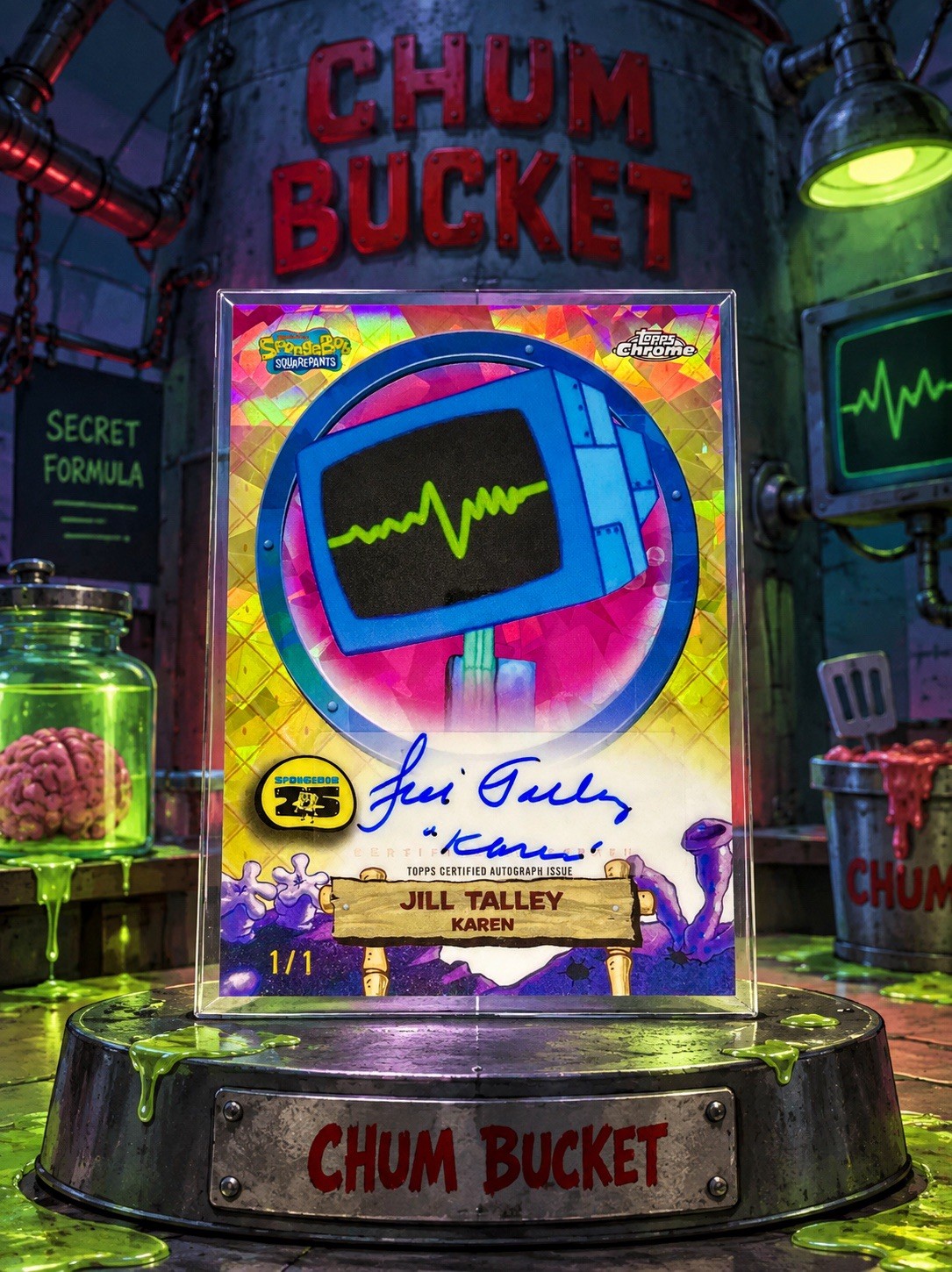2025 Topps Chrome SpongeBob SquarePants Sapphire Karen Auto Padparadscha 1/1