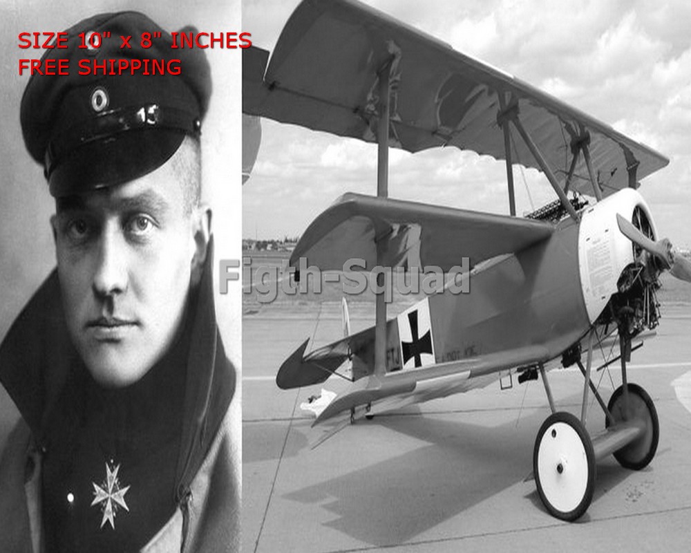 WW2 8x10 Photo Left Manfred von Richthofen Red Baron Right Plane Fokker DR O5136