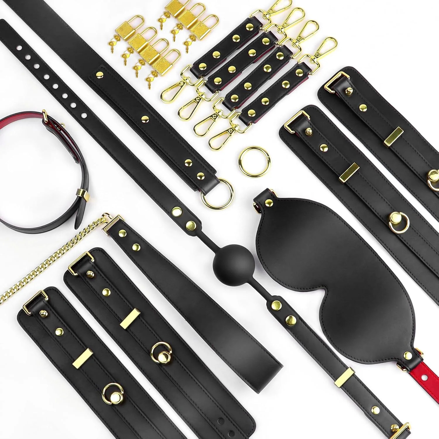 Lockable BDSM Bondage Kit for Couples, 7-Piece Adjustable Restraint Set with Col