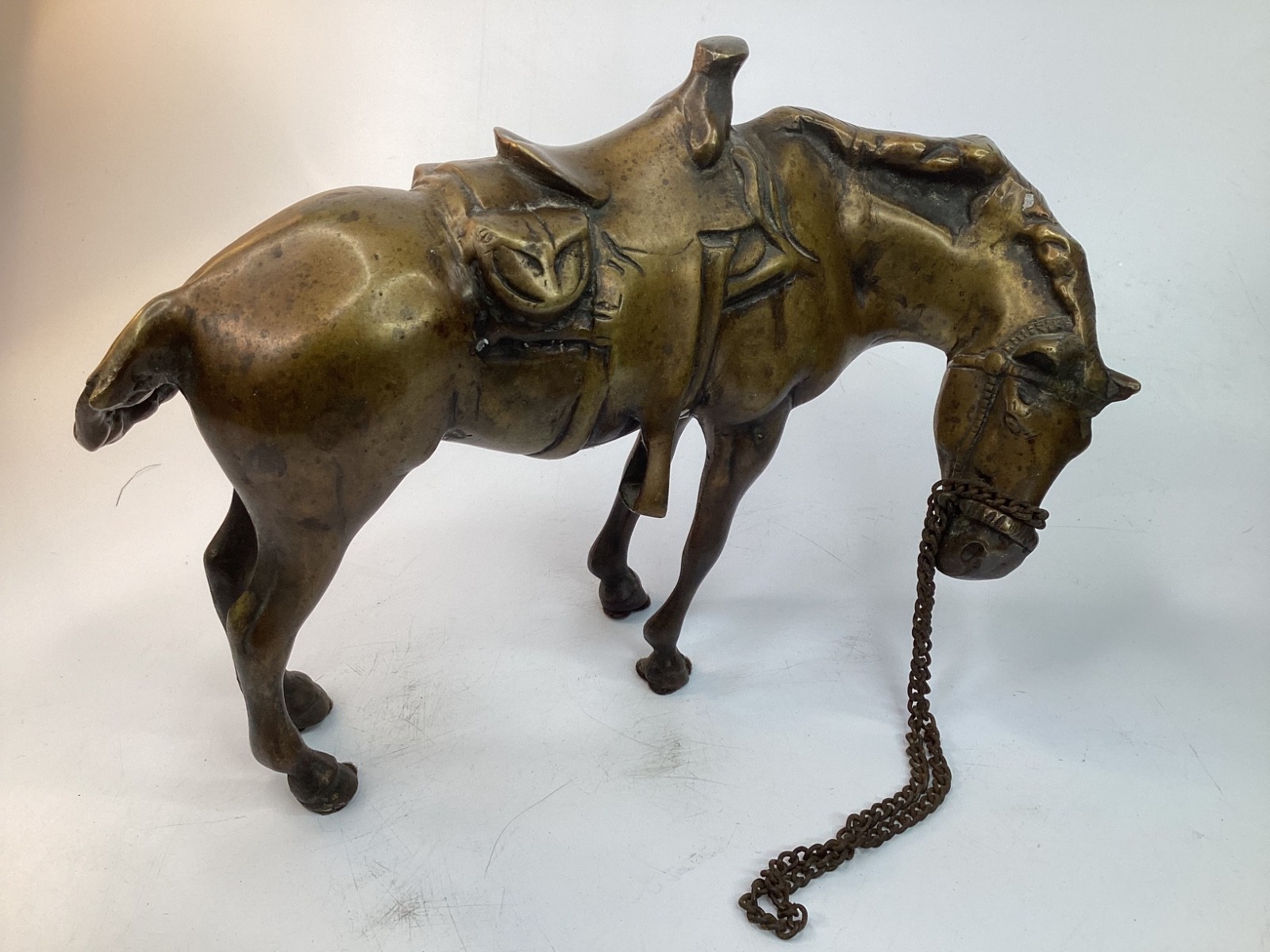 Vintage cast-metal horse 11.5” long  8” tall  (k5)