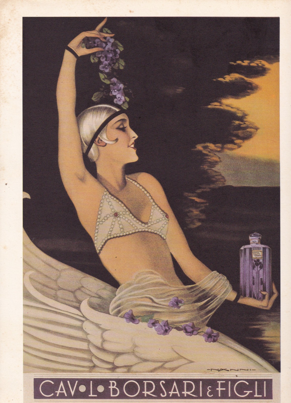 Rare Advertising Vintage Cardboard BORSARI VIOLETTA DI PARMA 1930 C. Nanni - Swan
