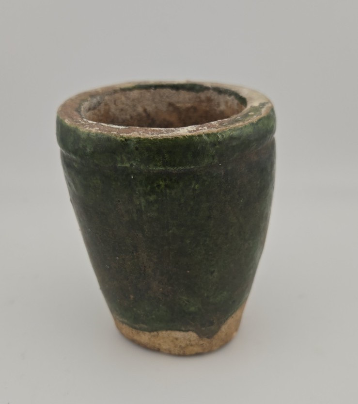 Antique Chinese Shiwan Green Glazed Ceramic Jar / Planter w/out Lid c1900