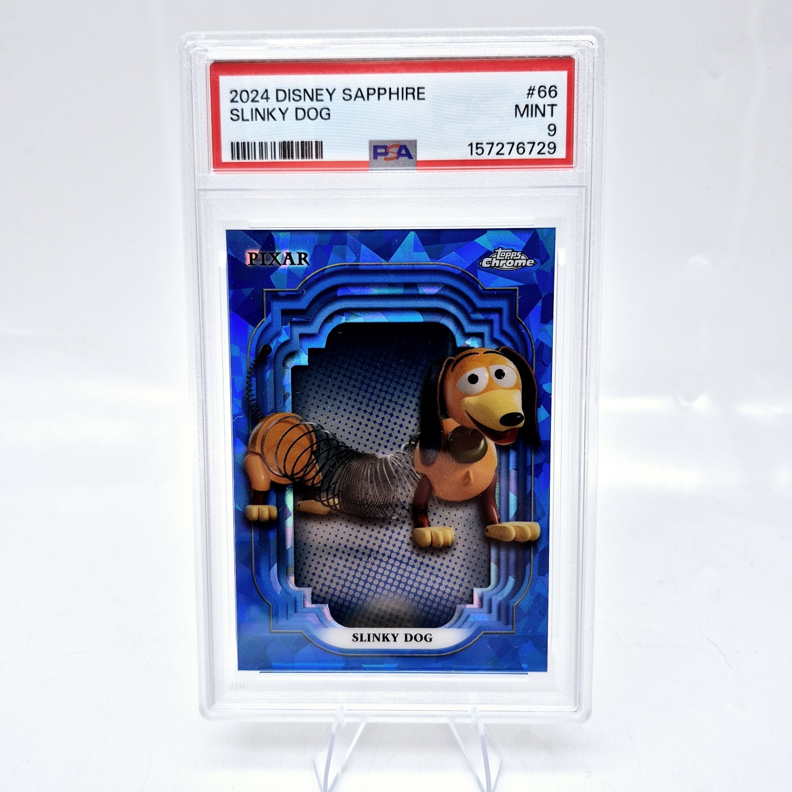 2024 Topps Chrome Disney Sapphire Slinky Dog #66 PSA 9 Aladdin Blue