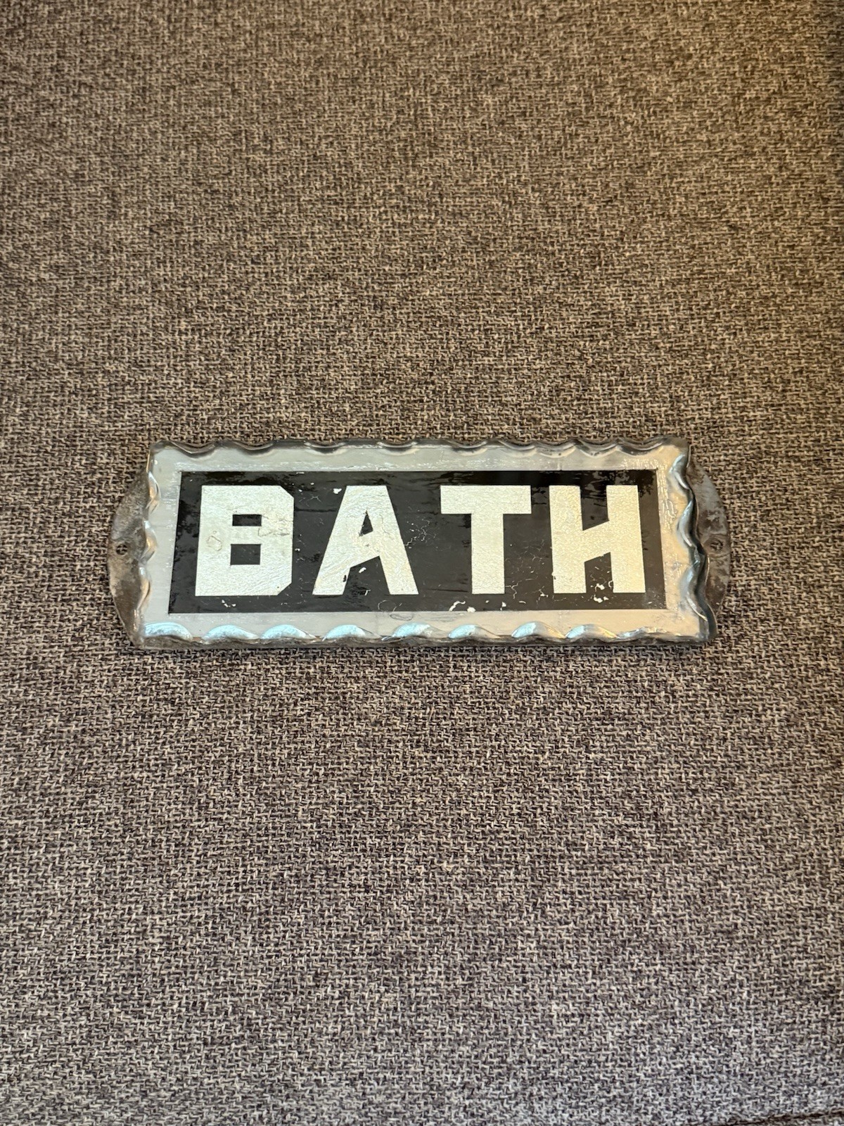 Vintage Reverse Painted Glass BATH Scalloped Edge Rectangular Sign