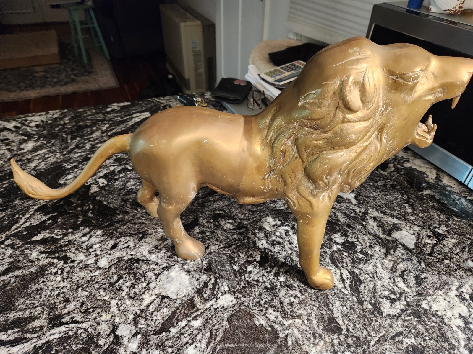 VINTAGE 1960'S OR 1970'S  LARGE BRASS ROARING LION FIGURINE 12 X 21