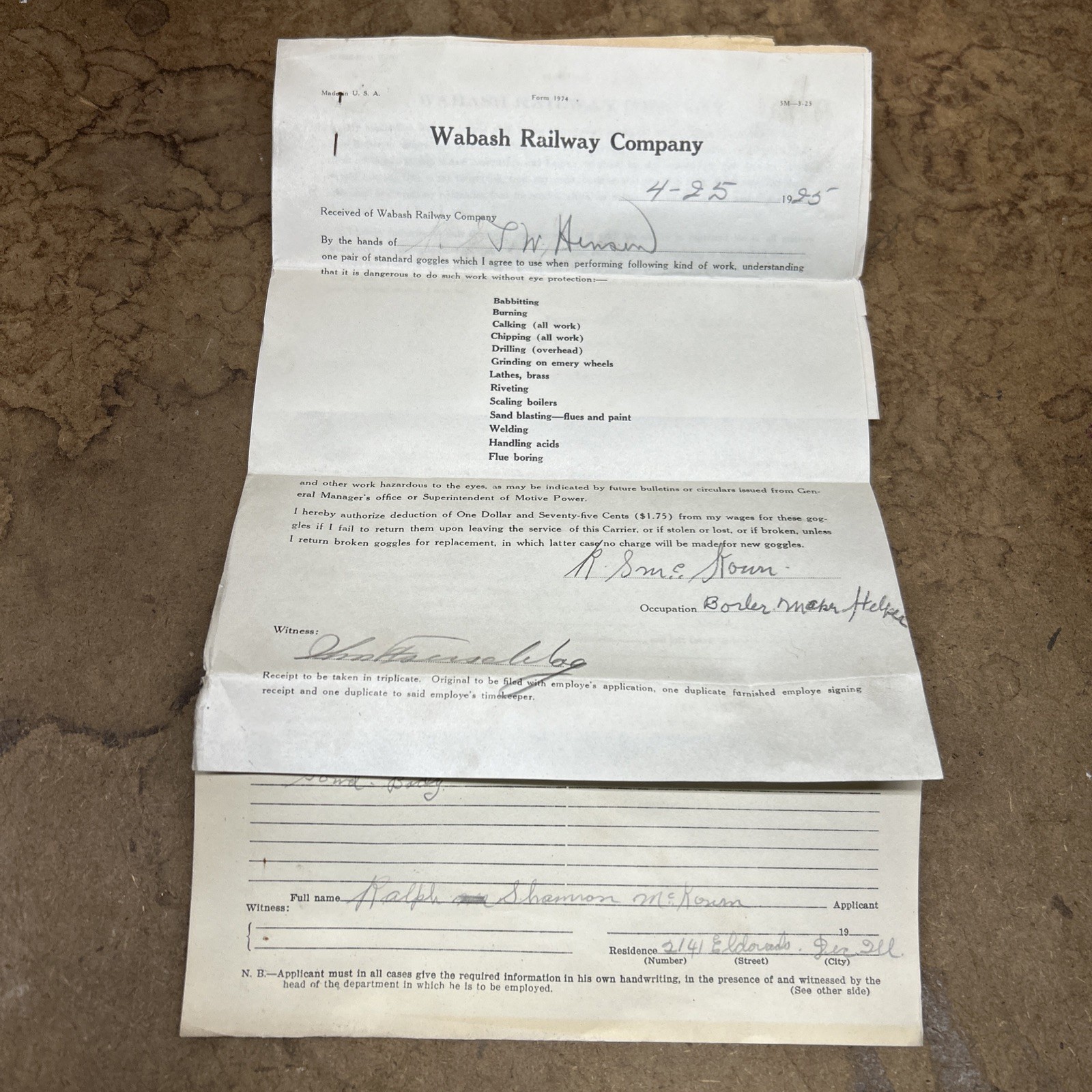 1925 Wabash Railway Co. Application McKown History Railroad Trains Rare HTF