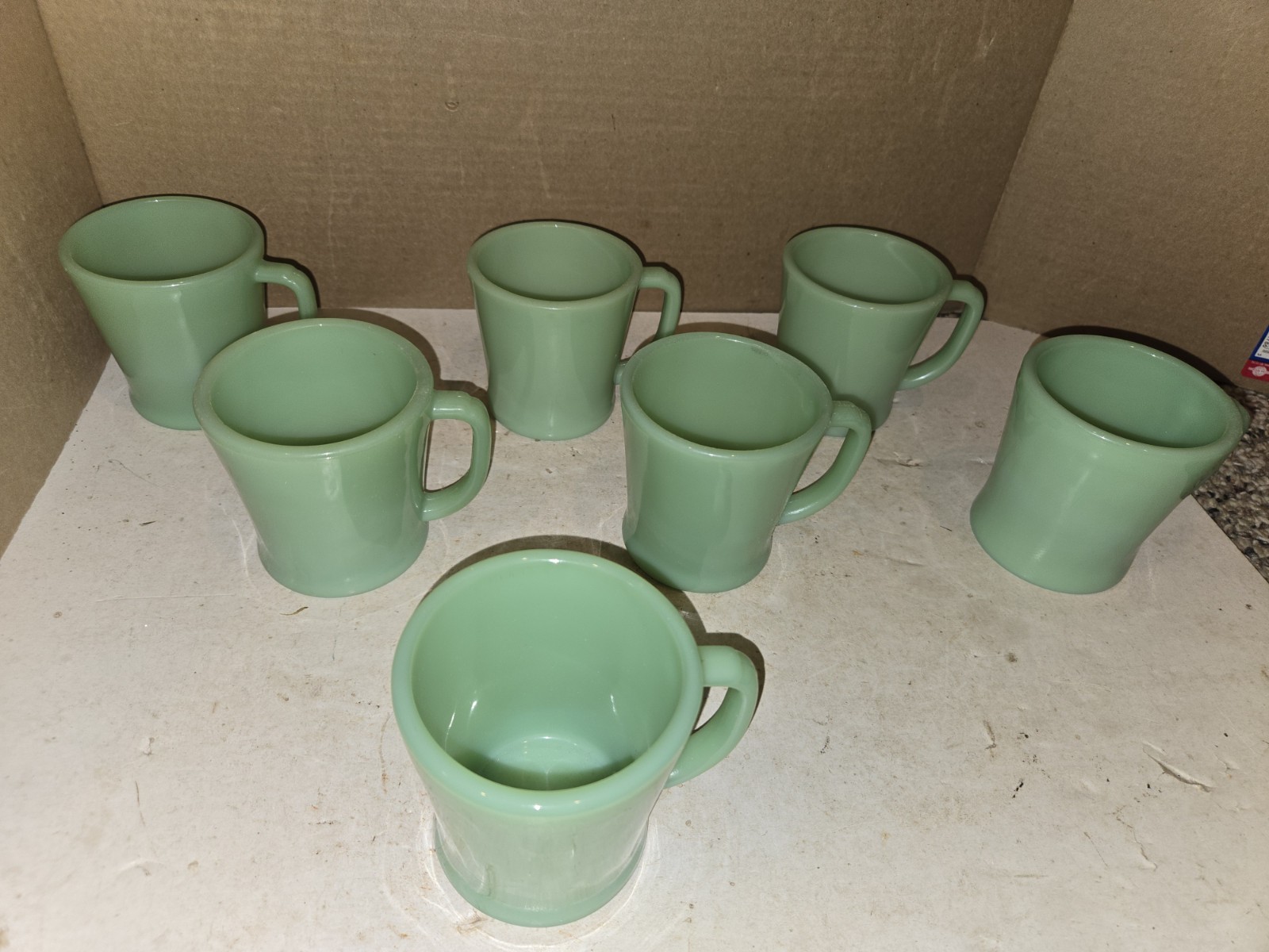 7 Vintage 40s/50s/60s Fire-King Jadeite Green D-Handle Coffee Cups Mug,Excellent