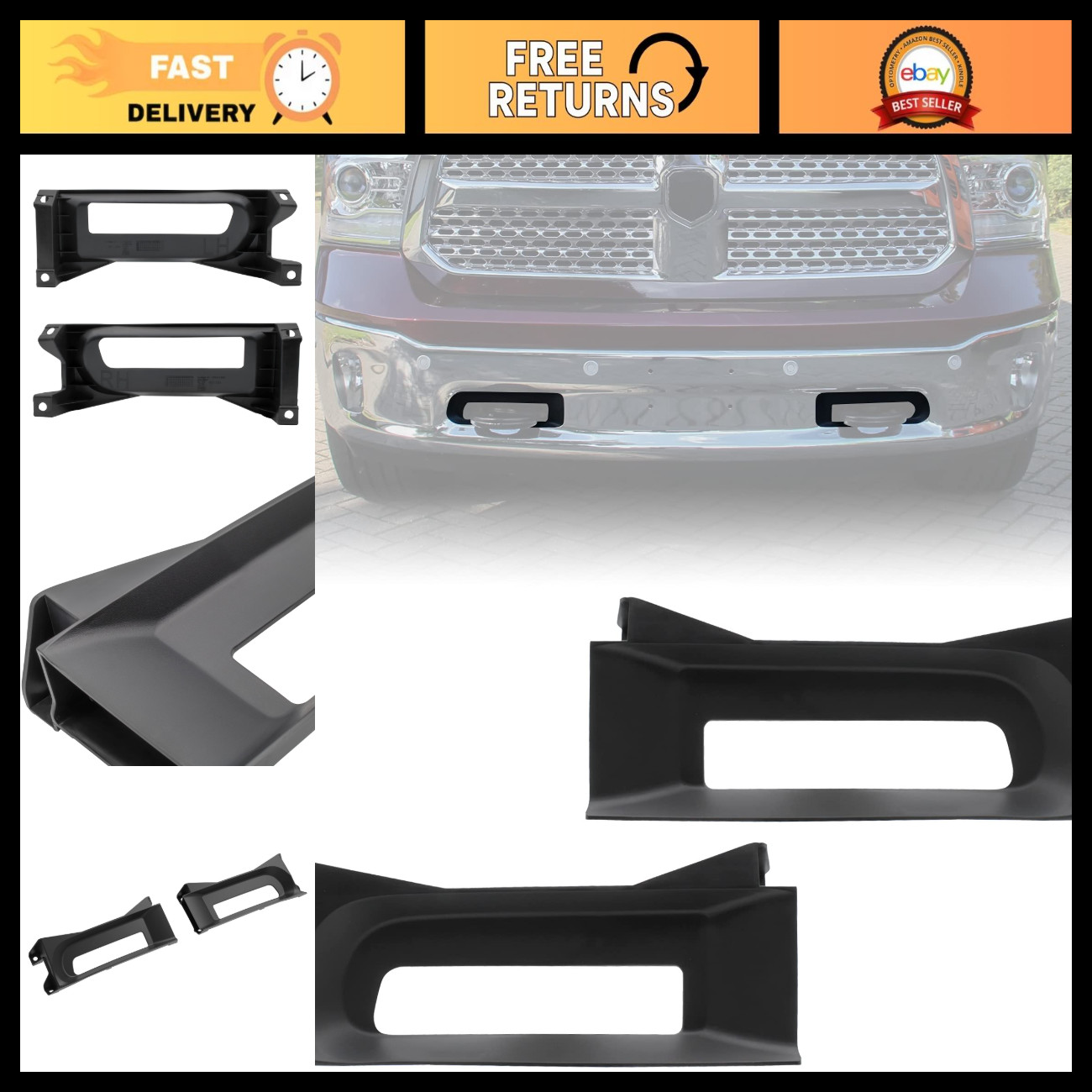 Front Tow Hooks Bezel Bracket for Dodge Ram 1500 2013-2018