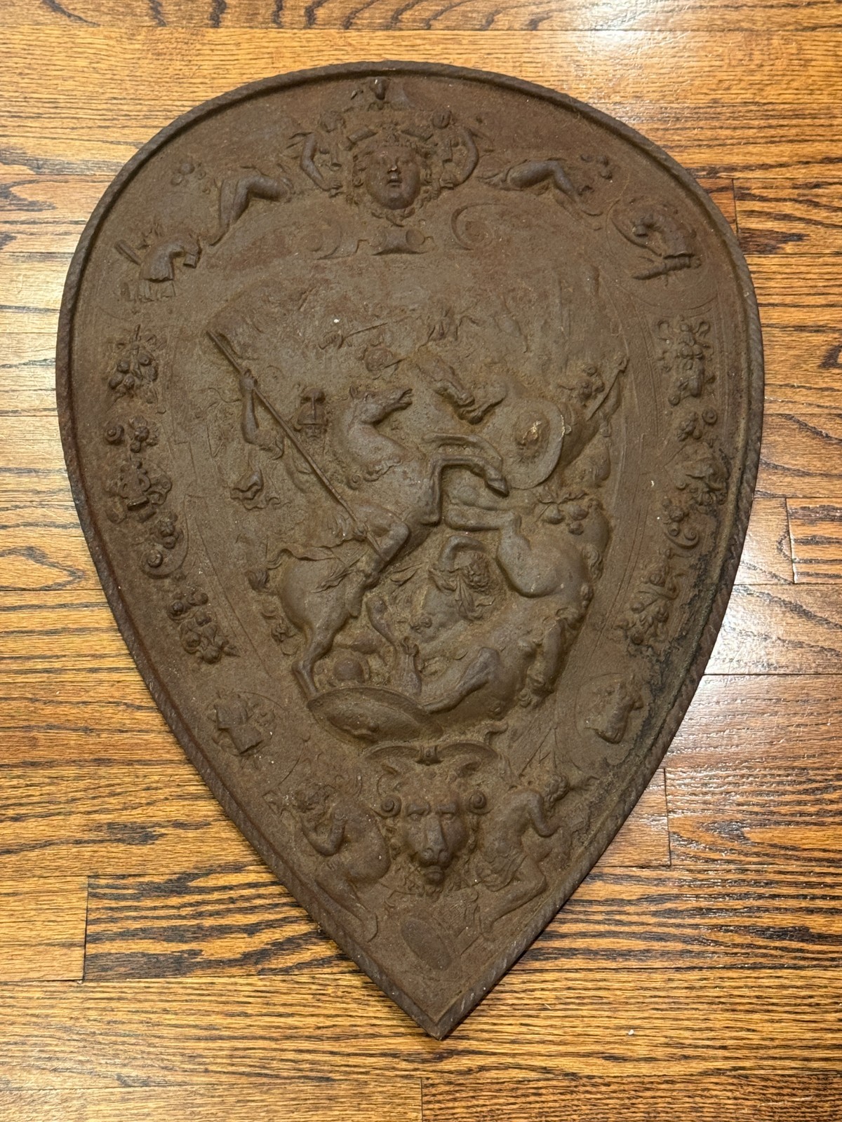 SO RARE Antique Turn of the Century Cast Iron Battle Shield Decorative Fighting