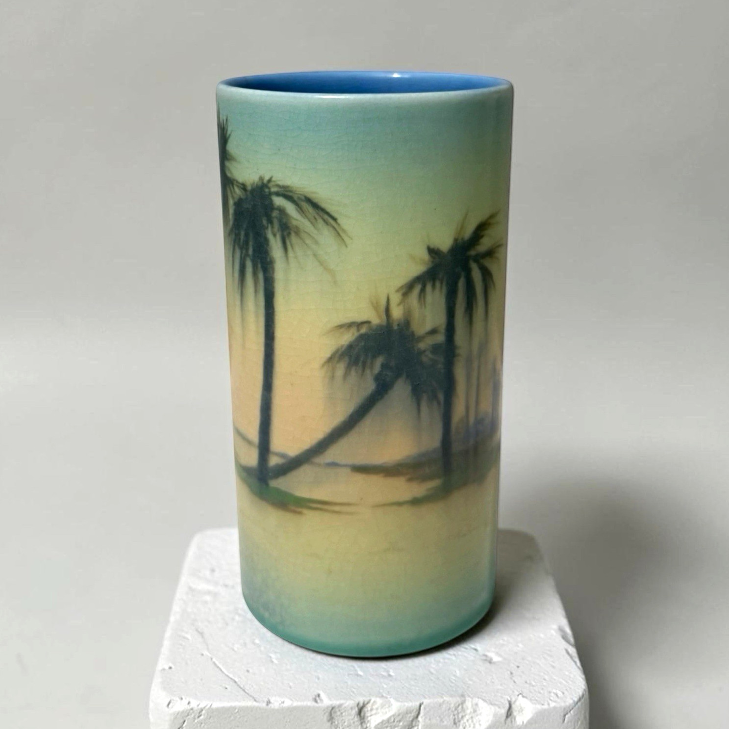 RARE Palm Trees 1917 Rookwood Vellum Landscape Vase Elizabeth McDermott 6.25”
