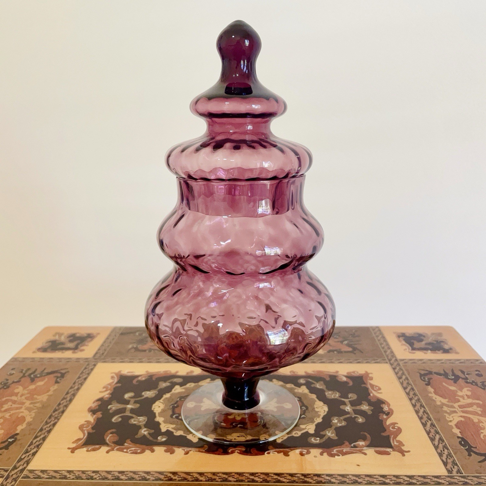 Vintage Empoli Amethyst Glass Candy Jar Italy 22cmH