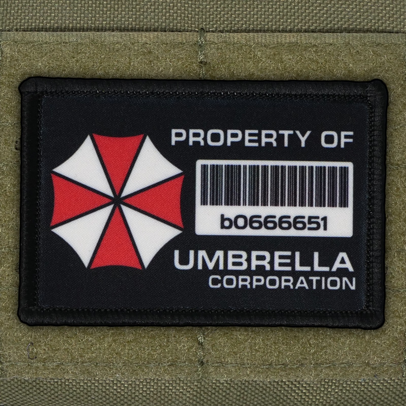 Umbrella Corporation Patch Bar Code Resident Evil USA Made Hook & Loop 3x2