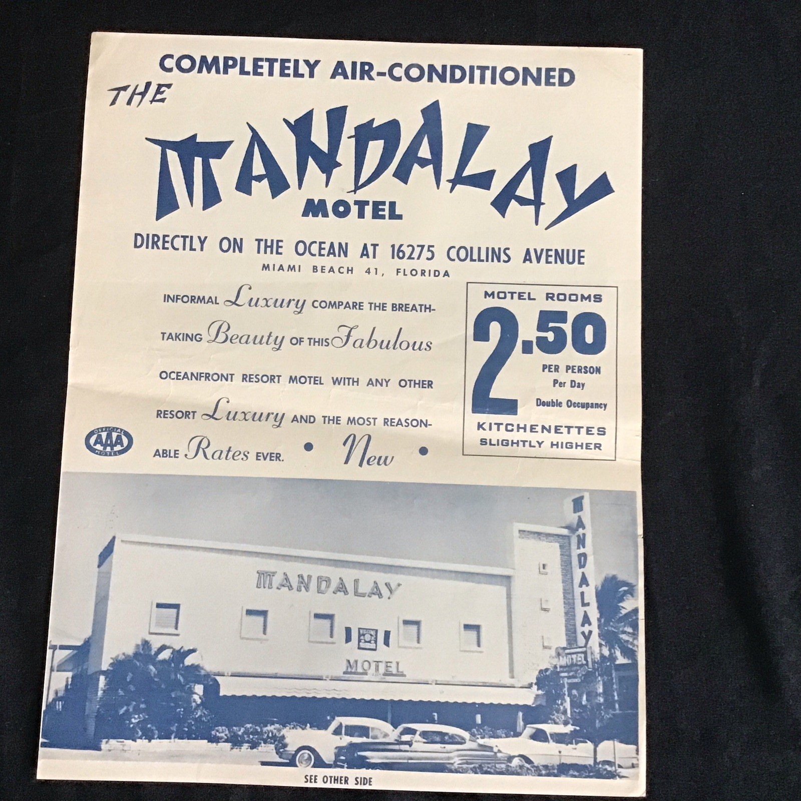 Mandalay Resort Motel Oceanfront 162st Ad Flyer Street Miami Beach Florida 1950s
