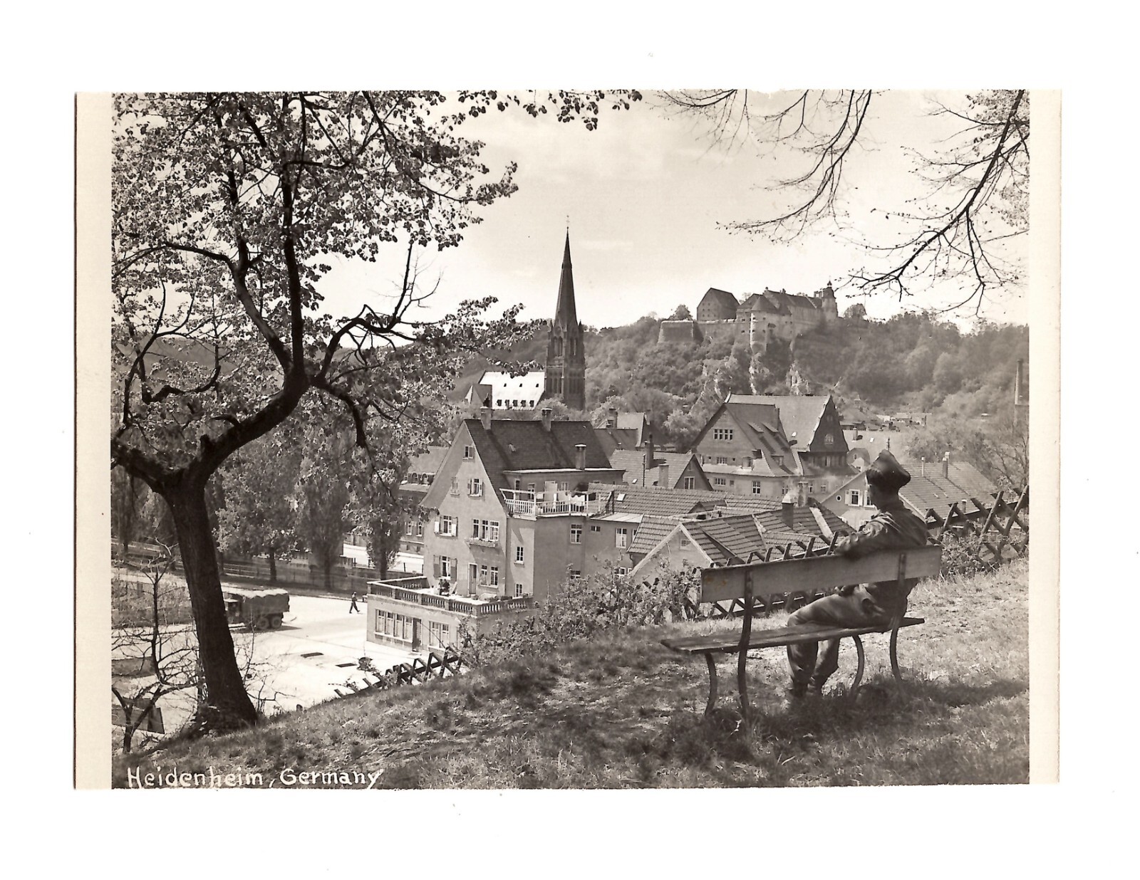 WWII WW2 Original Photo Soldier Overlooking \'Heidenheim Germany\' 1940\'s *READ*