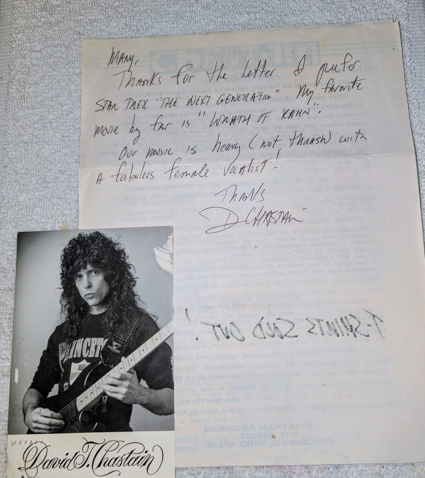 David Chastain Autographed Letter & photo postcard