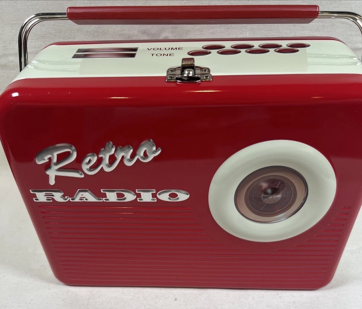 1950's Style - RETRO RADIO Red Collectible - Metal Tin  Lunch Box