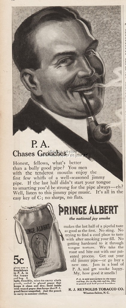 1913 Prince Albert Pipe Tobacco Chases Grouches Smoking Art FUN Magazine Ad