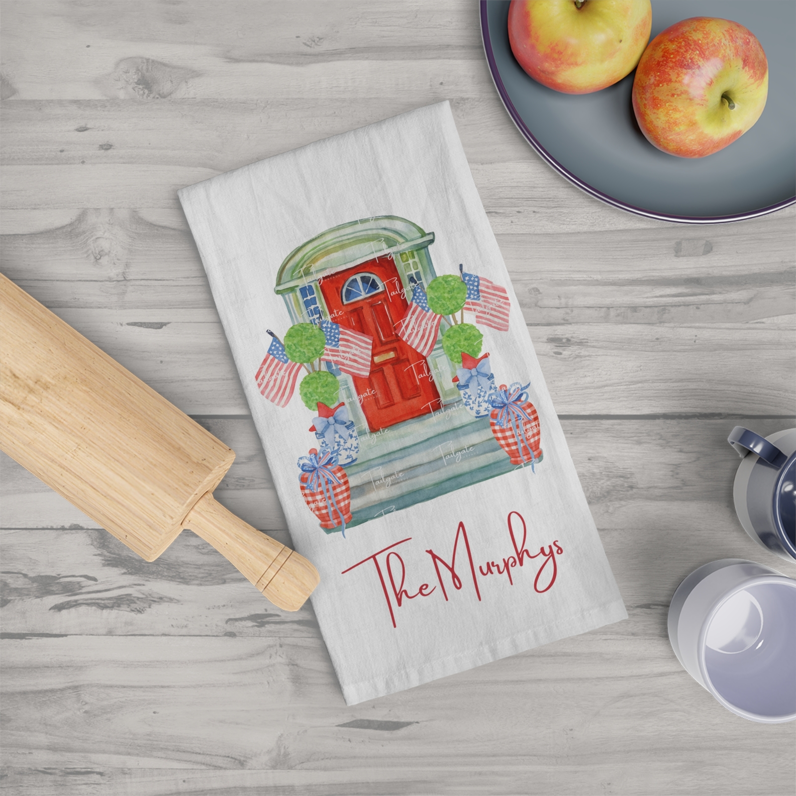 Preppy Monogram Tea Towel, July 4th Chinoiserie Collection 4th of July Gift