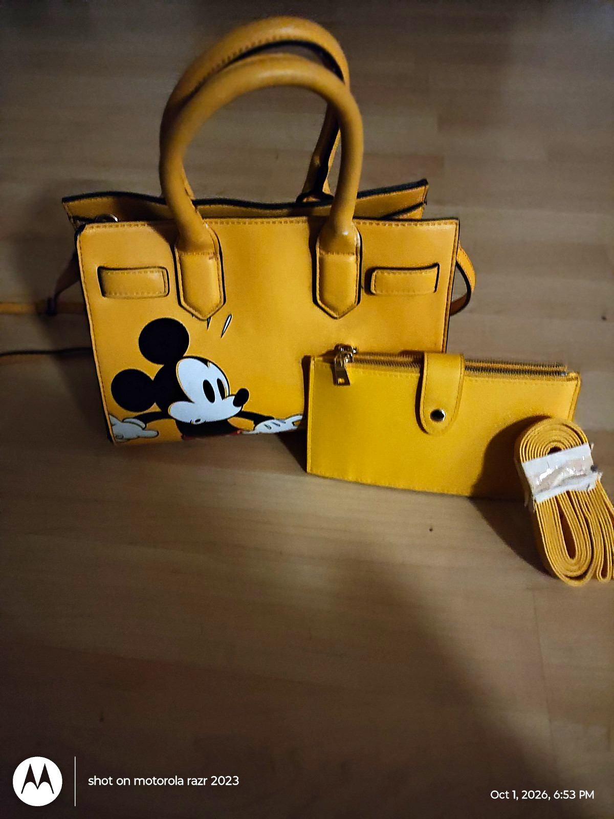 ALDO x Disney Mickey Mouse Yellow Medium Satchel Handbag w Strap & Zip Pouch