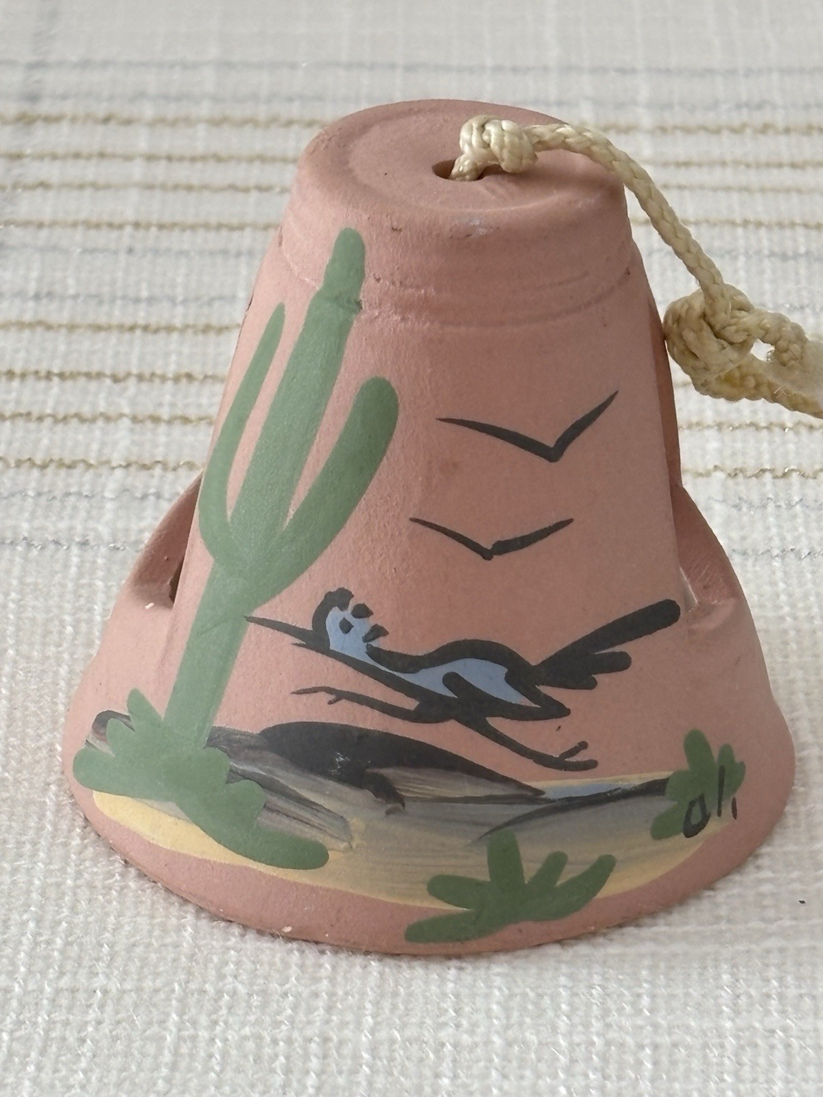 Southwestern Adobe Clay Pottery Bell Hand Painted Native American Vintage 1970\'s