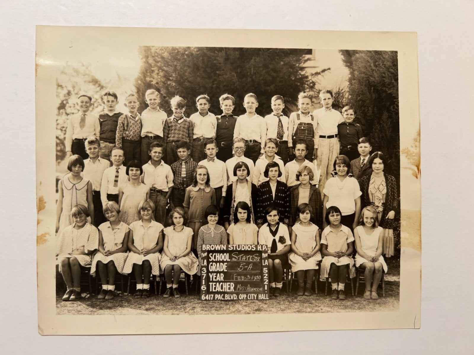 5th Grade 1930 Photo State Street Elementary School Huntington Park California