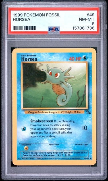 1999 Pokemon Fossil 1st Edition #49 Horsea PSA 8 NM-MT