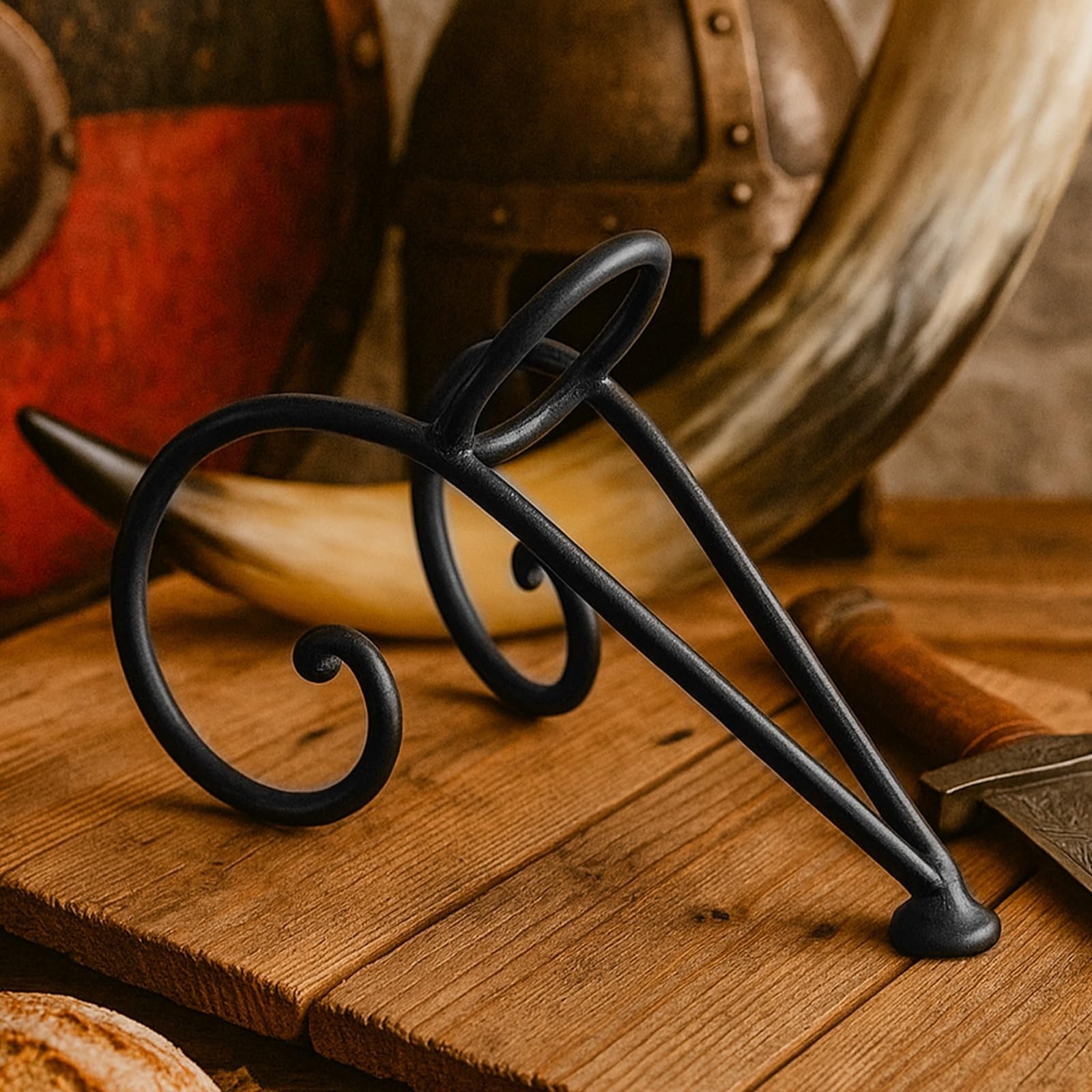 Hand Forged Iron Horn Stand for Viking Drinking Horn Large Size