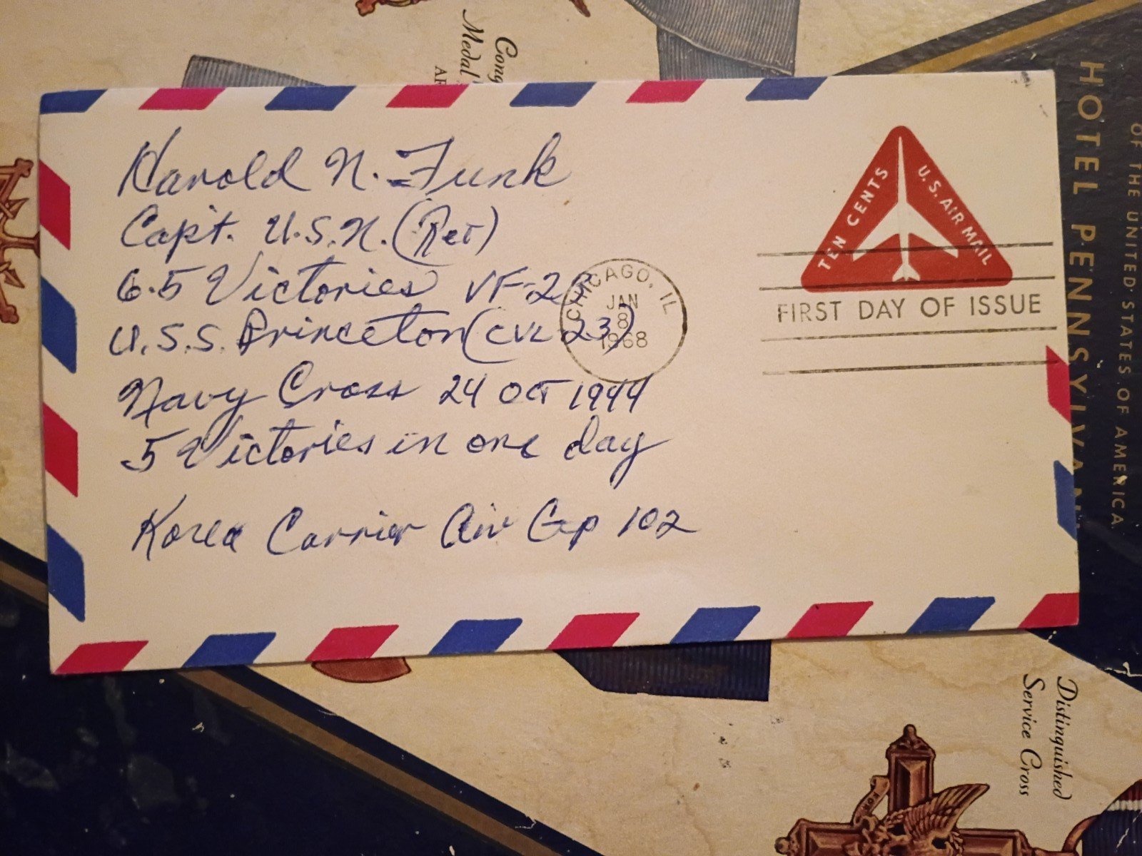 WWII Ace Capt. HAROLD N. FUNK, USN VF-23 6.5Vs  Ace in a Day Signed FDC Scarce