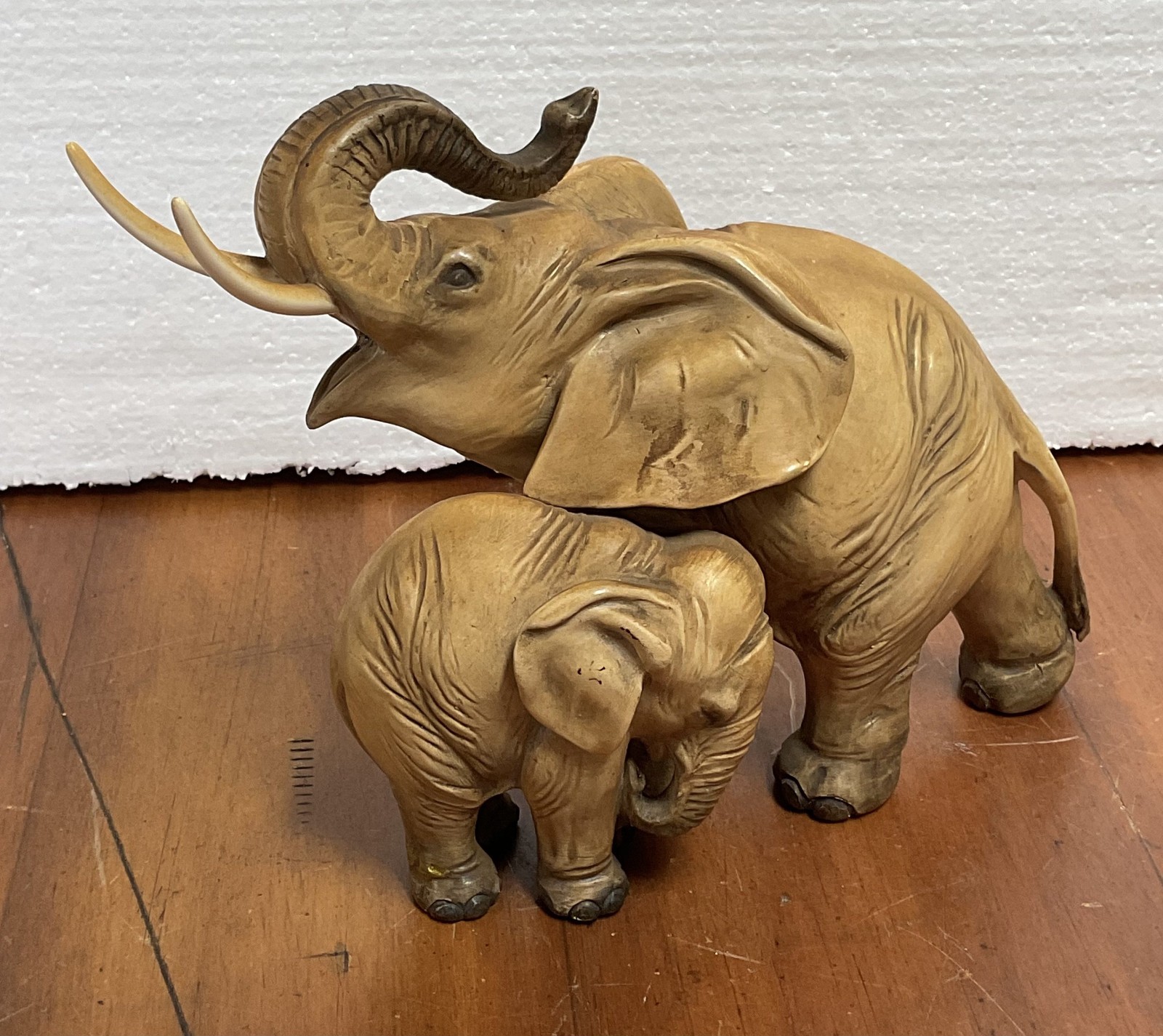 Vintage Guido Cacciapuoti Italy Mother & Calf Elephant Ceramic Figurine Signed