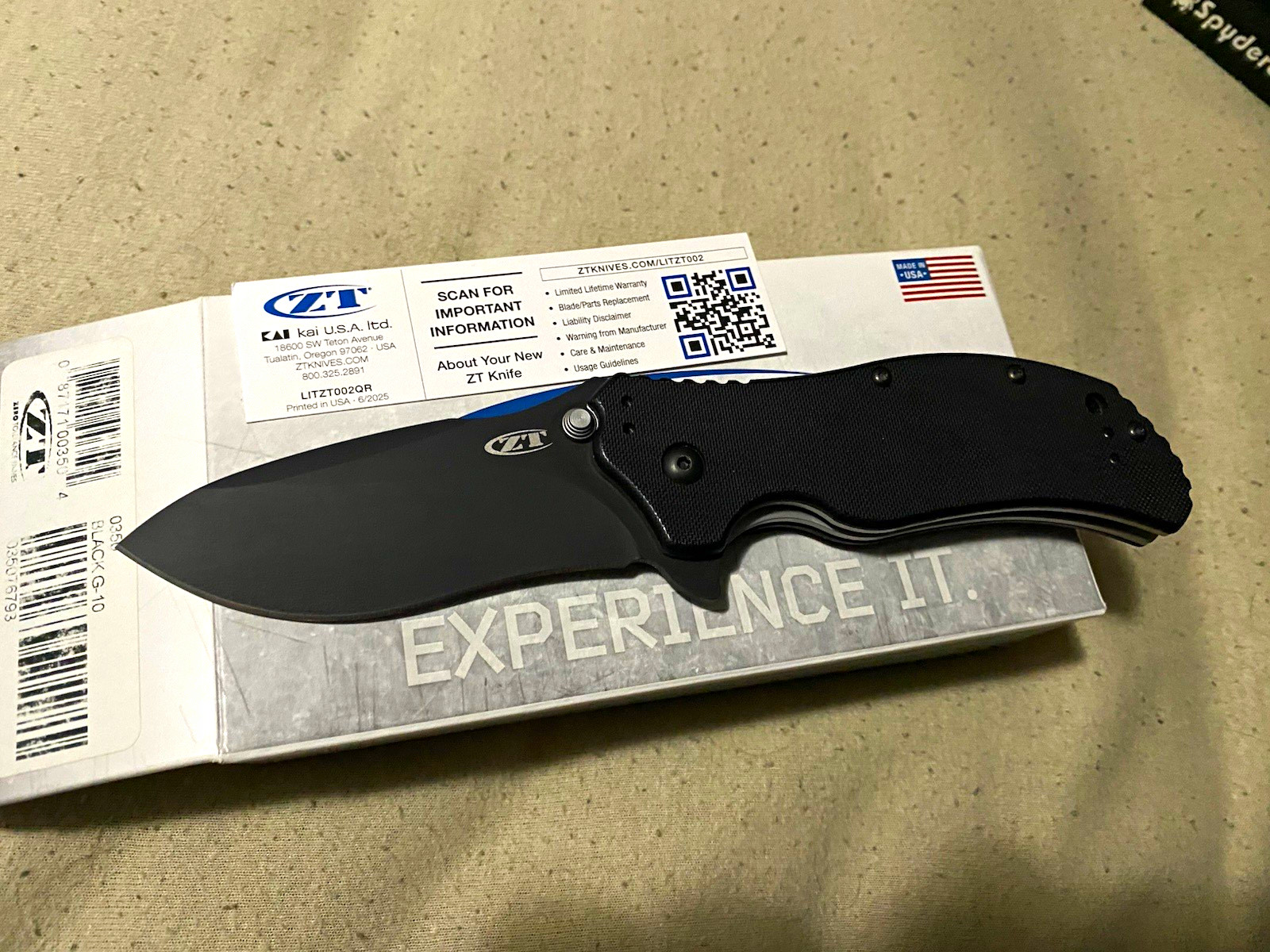 Zero Tolerance ZT 0350 Ken Onion G-10 Liner Lock Manual Plain Drop Point