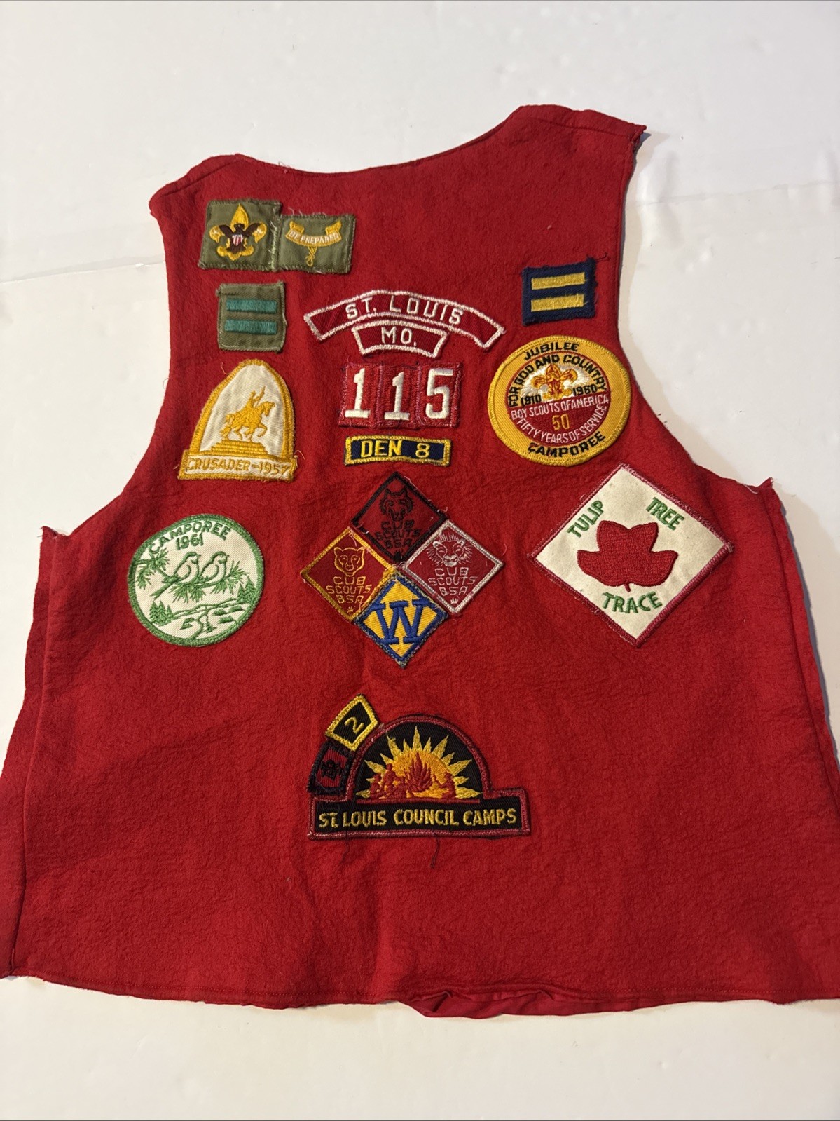 Vintage Boy Scouts St. Louis MO 115 Den 8 Red Hand Stitched Vest with Patches
