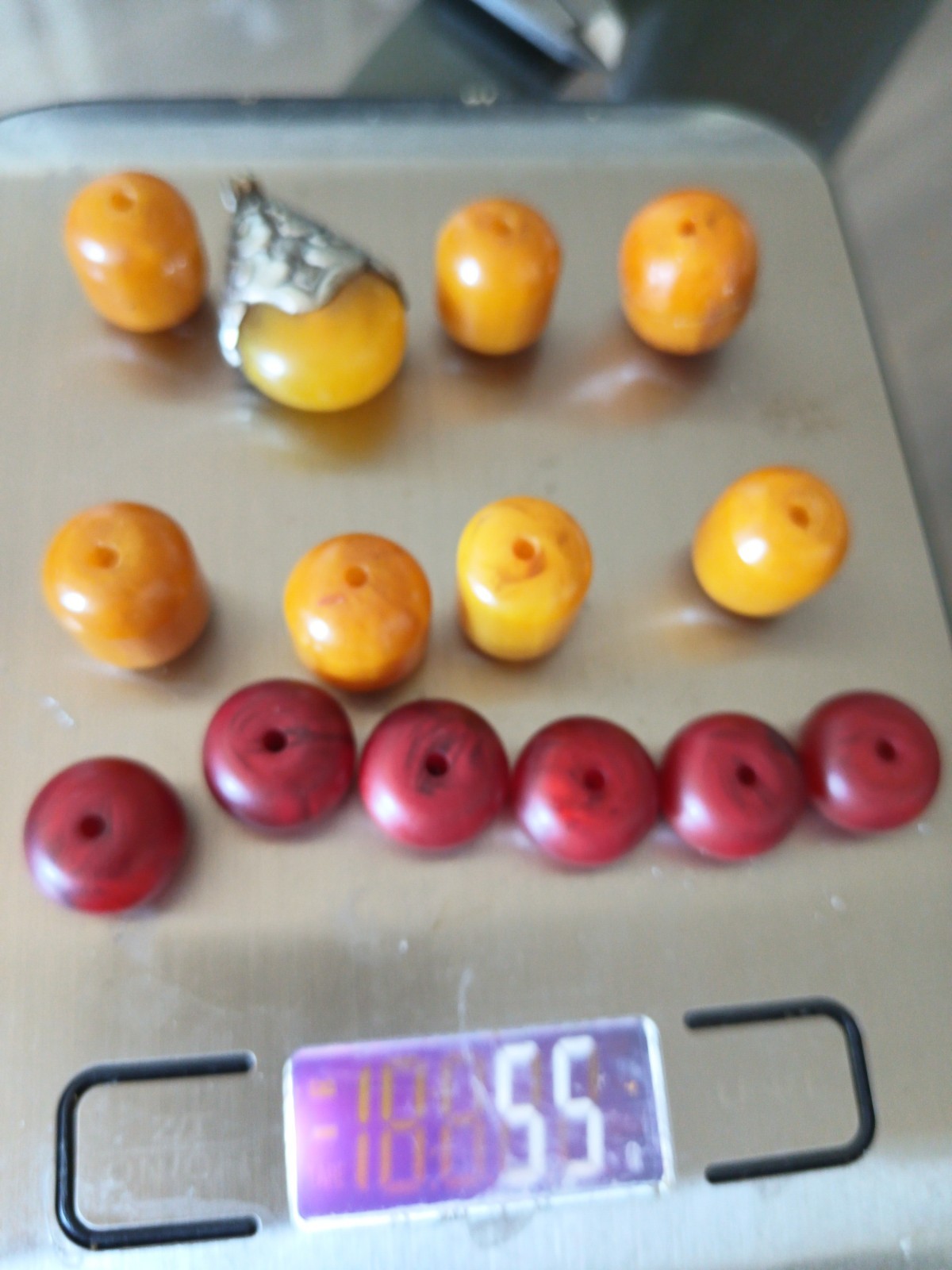 Antique55 Grams lite 14 Beads Cherry And Yellow  ButterscotchMarbled Rare  Beads