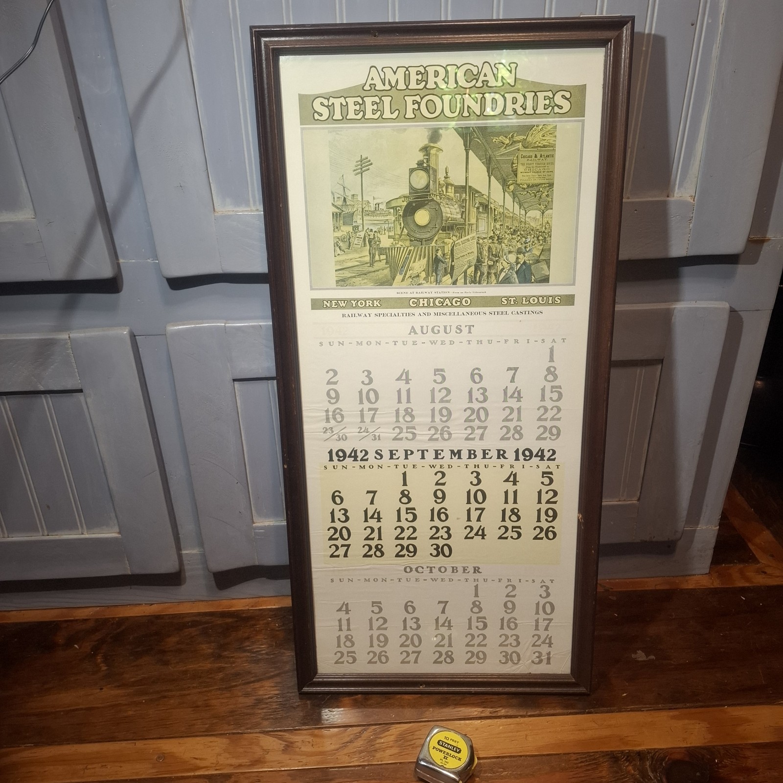 Large framed 1942 AMERICAN STEEL FOUNDRIES Calendar RAILWAY SPECIALTIES vintage