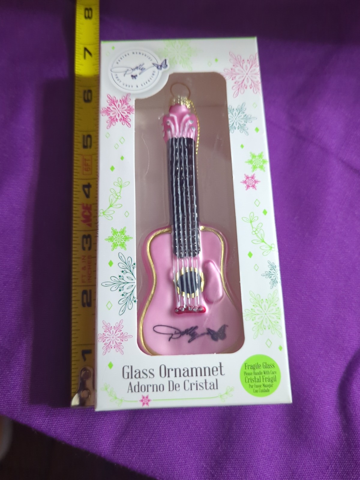 Dolly Parton Pink Guitar Holiday Glass Ornament, 5\