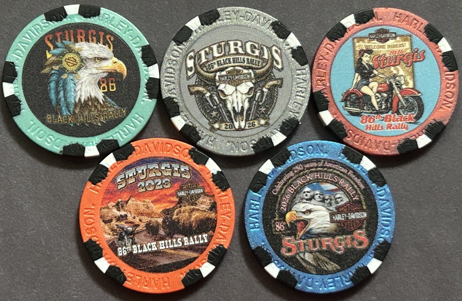 Harley Davidson 86th Anniversary Sturgis Black Hills Rally 2026 5 poker chip set