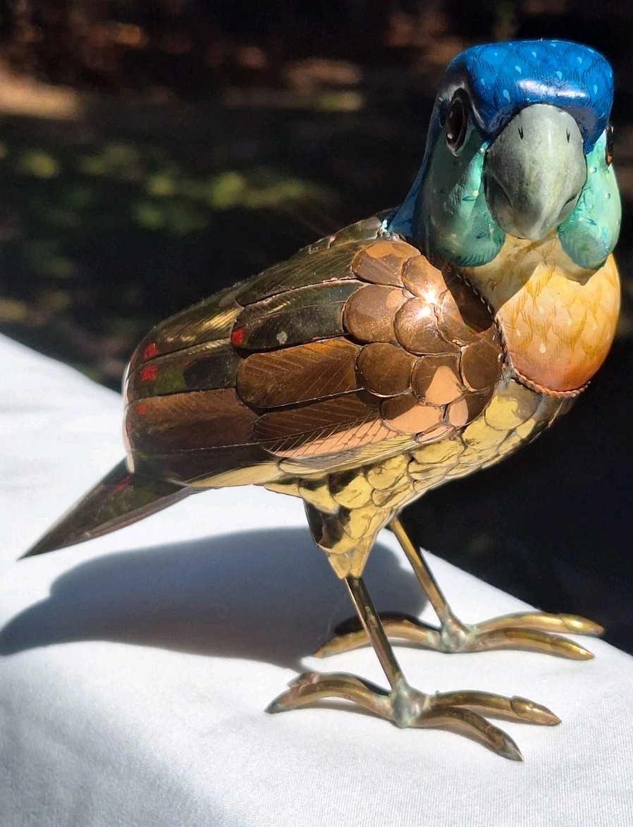 Vtg Mexican Mixed Metal Parrot Figurine 6.0\