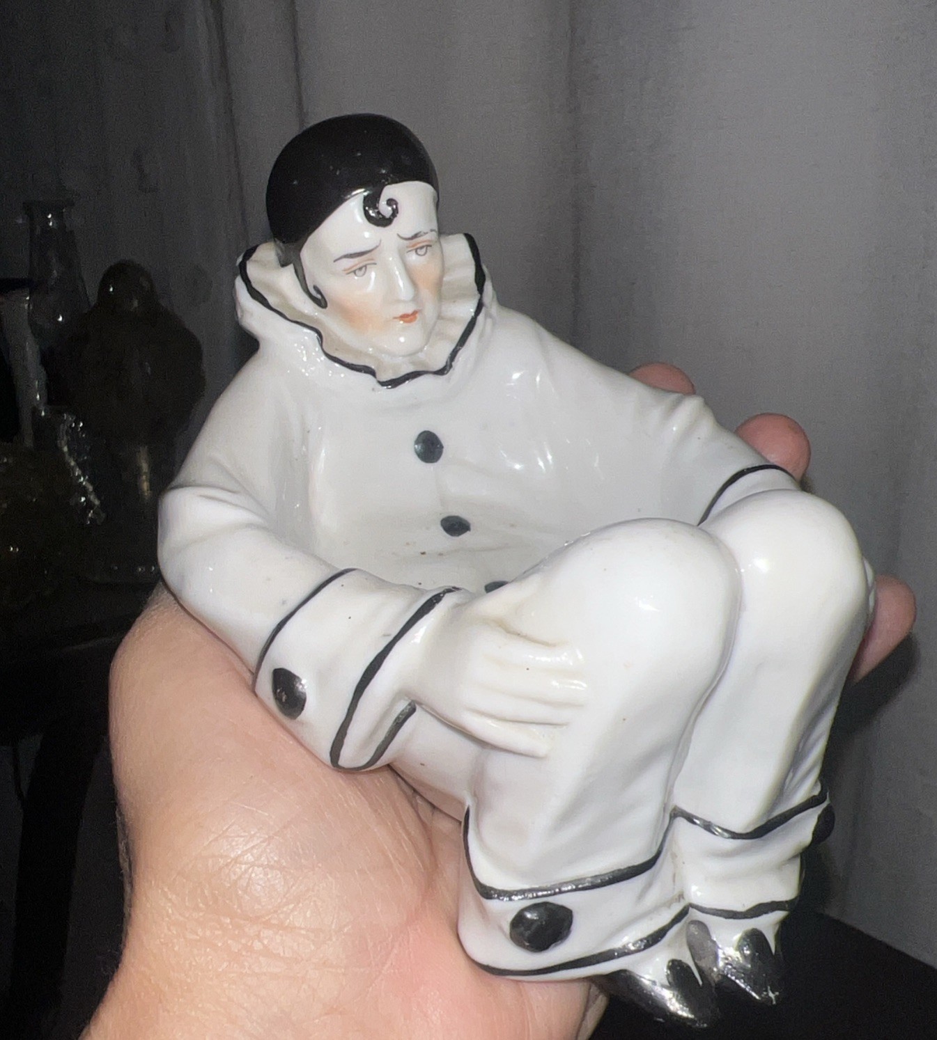 Antique Sitzendorf  Germany, Art Deco Pierrot Clown porcelain Trinket 23159 Mint