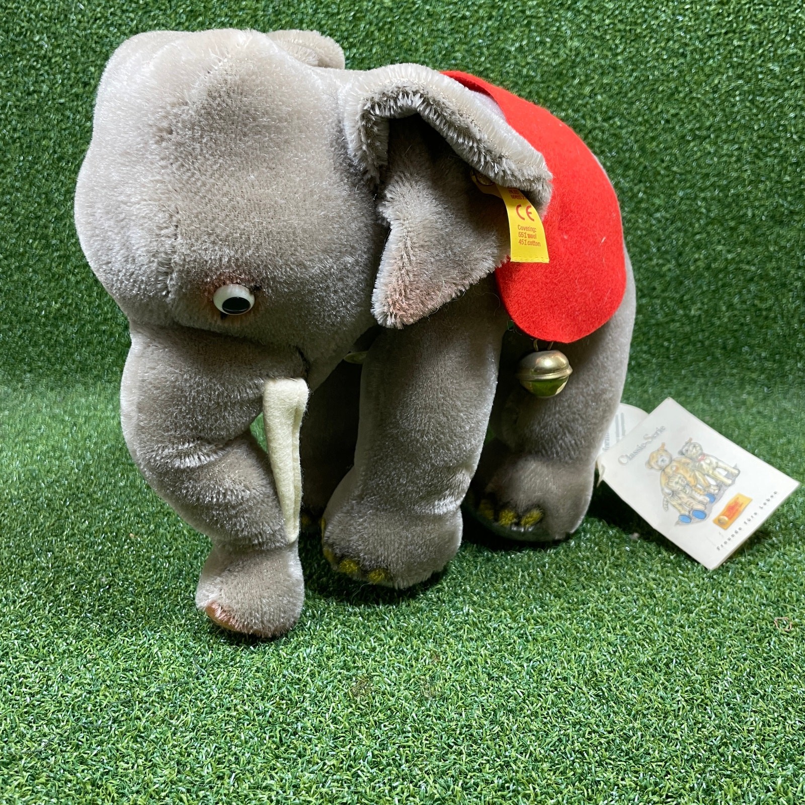 Steiff Classic Series Elephant Plush Red Saddle Bell Button Ear Germany Tagged