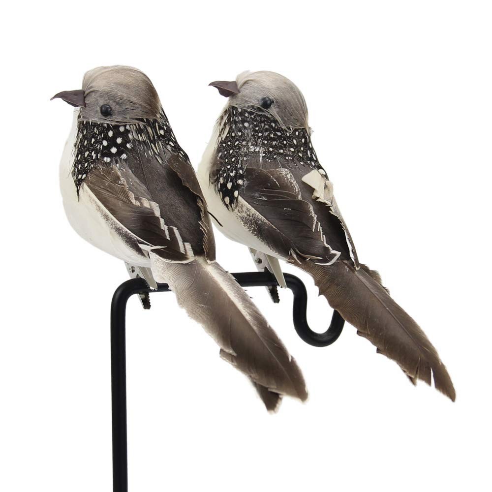 LWINGFLYER 2pcs Gray Artificial Feathered Birds 6inch Clip Medium, LWINGFLYER 2pcs Gray Artificial Feathered Birds 6inch Clip Medium,