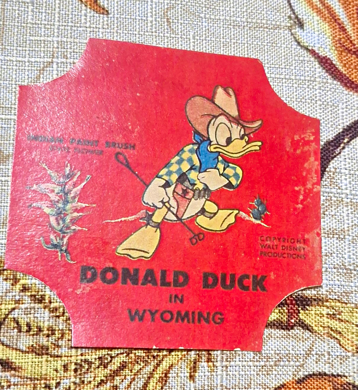 Disney Donald Duck in Wyoming Vintage Disneyana Paper Label 1949