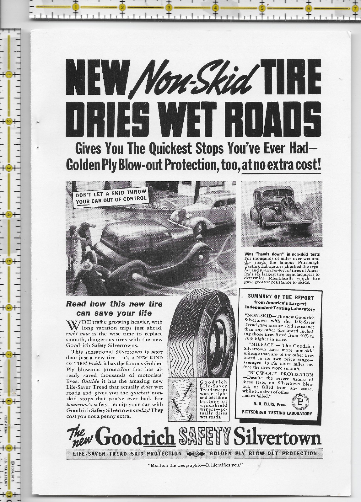 Goodrich Silvertown non-skid Tire 1938 magazine print ad