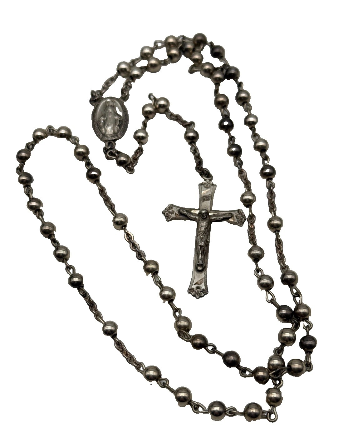 Vintage HMH All Sterling Silver Bead And Components Catholic 18” Rosary 19.8g