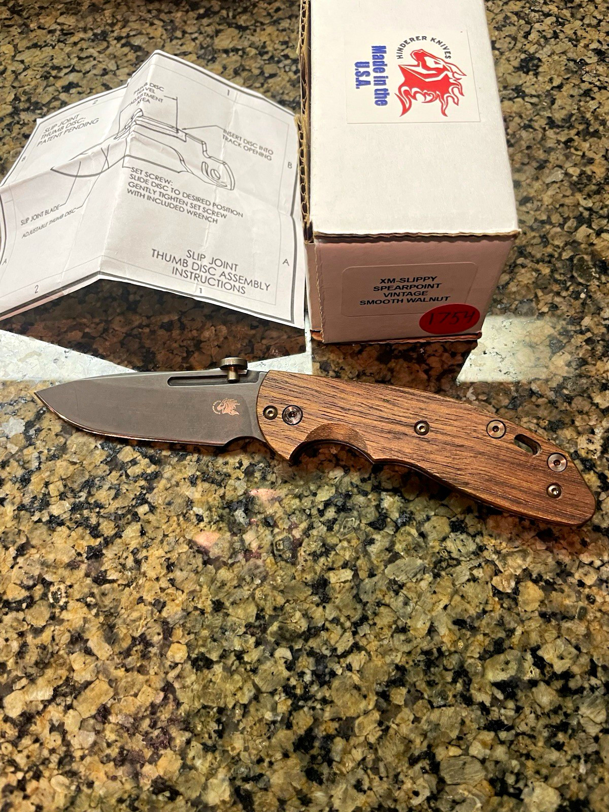 Rick Hinderer Knives XM-Slippy Spear Point Slipjoint Walnut Handle, Clip