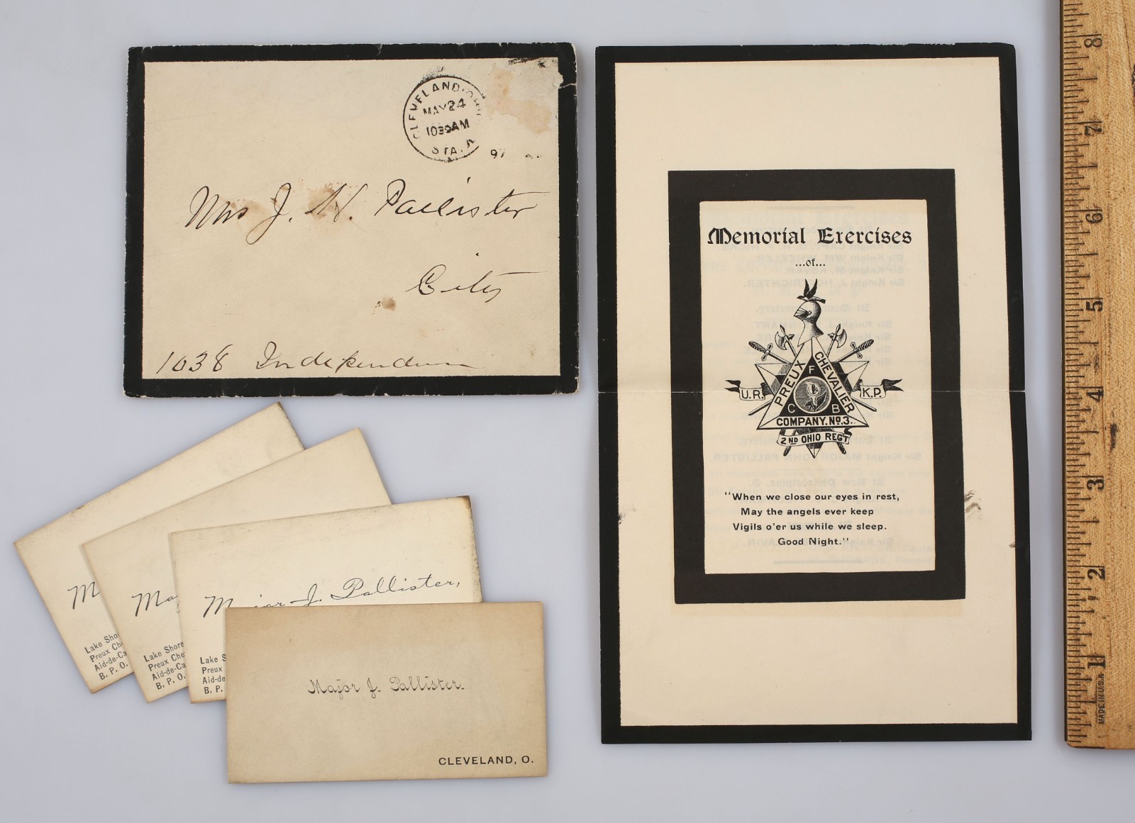 1897 Knights of Pythias Memorial Exercises Program & Calling Cards Cleveland
