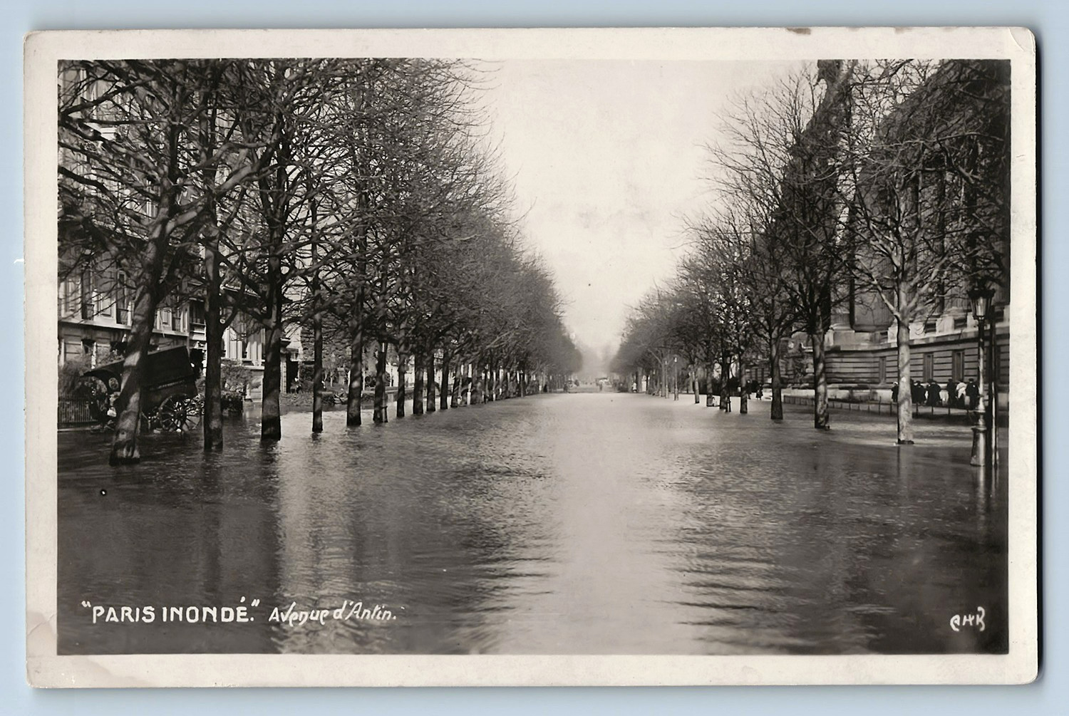 1910 RPPC Great Flood Paris, Avenue d\'Antin Street Scene Photo Postcard -1343